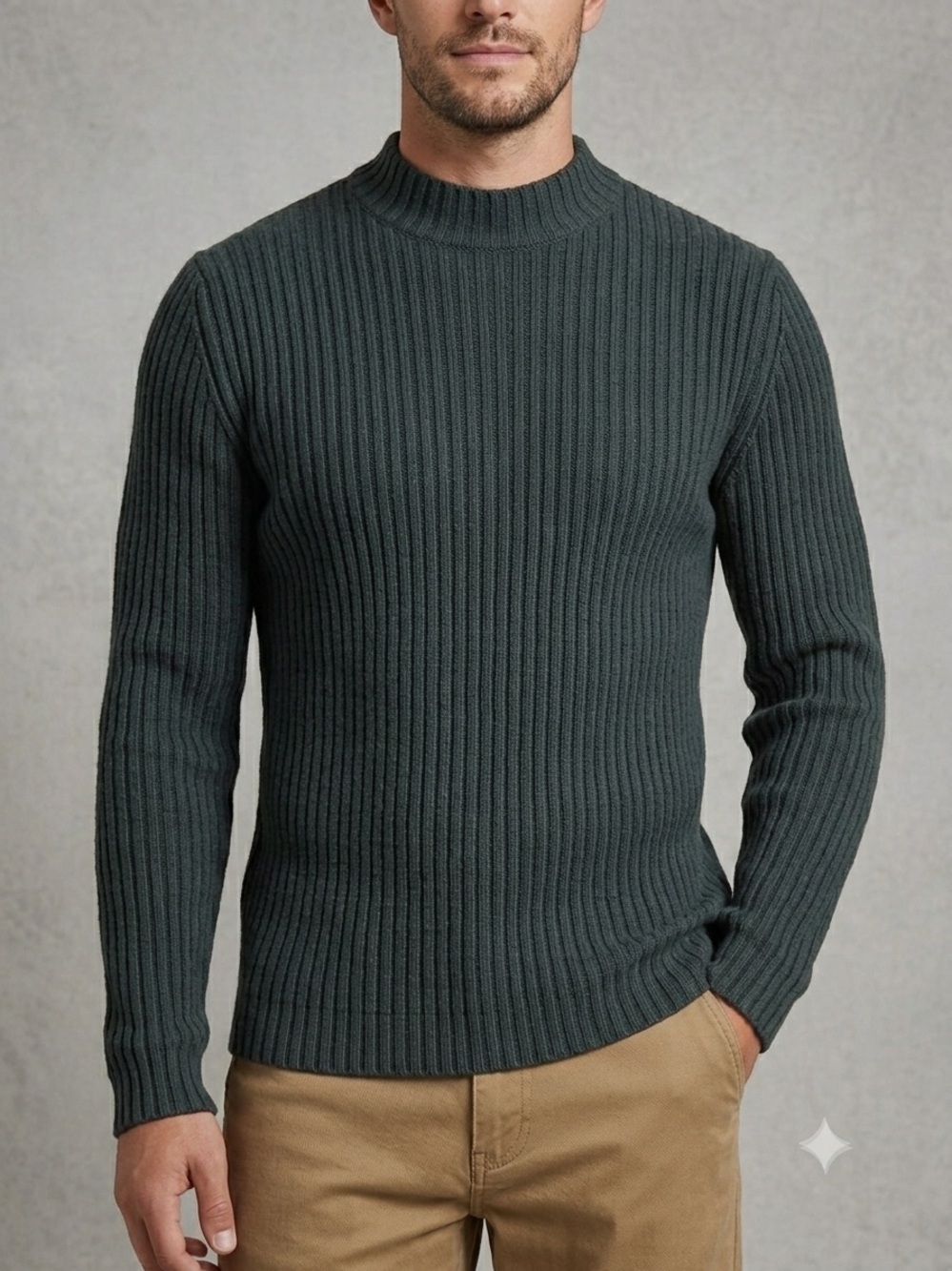 Vintage Banana Republic Ribbed Cotton Mock Neck Sweater Charcoal Grey L Y2K 2003